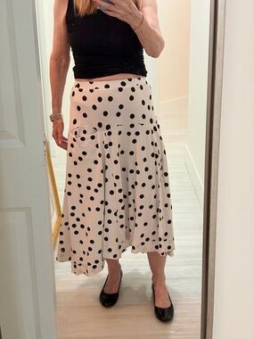 MxM Matthildur White and Black Polka Dot Midi Skirt